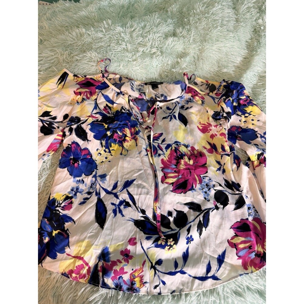 Inc international concepts white blue floral 3/4 sleeve blouse Macys 2